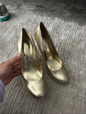 BCBGeneration Metallic Gold Round-Toe Pumps